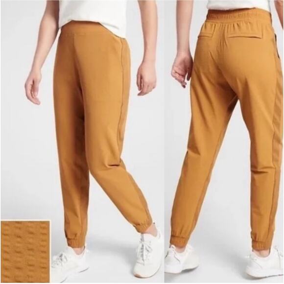 Athleta Pants Womens 4 Mustard Yellow Textured Brooklyn Jogger Sporty Athleisure - Picture 1 of 12